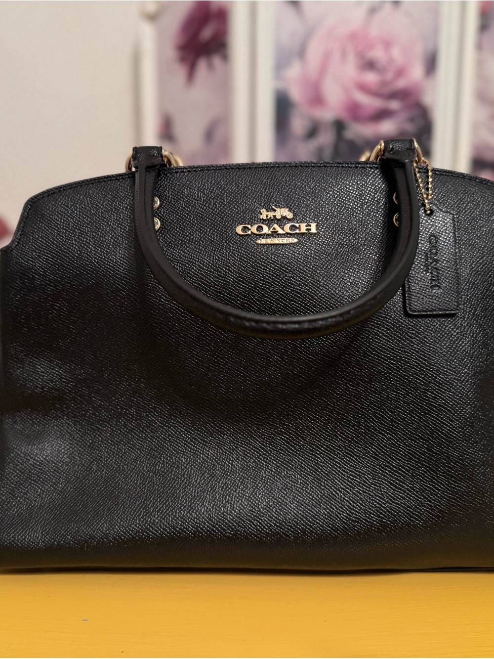 Coach Black Leather Dome Satchel with Gold Hardware